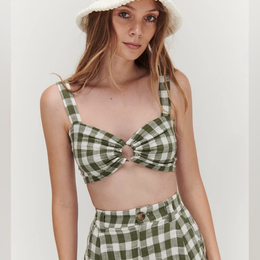 Checkered green and white crop top!!💚
